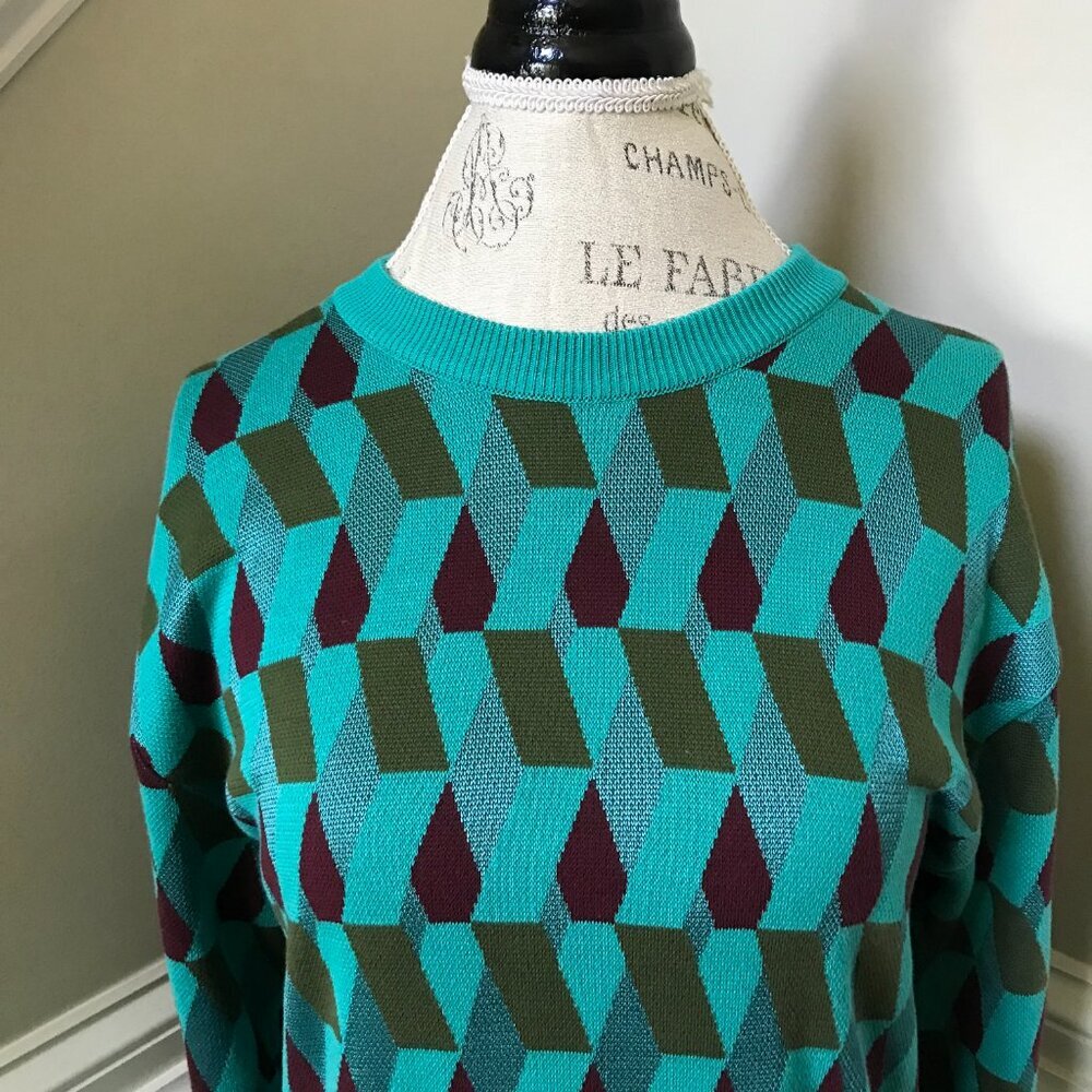 NWT La DoubleJ Diamonds Jacquard Knit Maxi Dress Womens Large Green Crew Neck - Picture 9 of 13